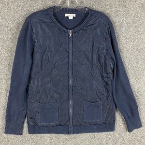 Nautica Sweater Women's Medium Full Zip Navy Blue 100% Cotton Adults M